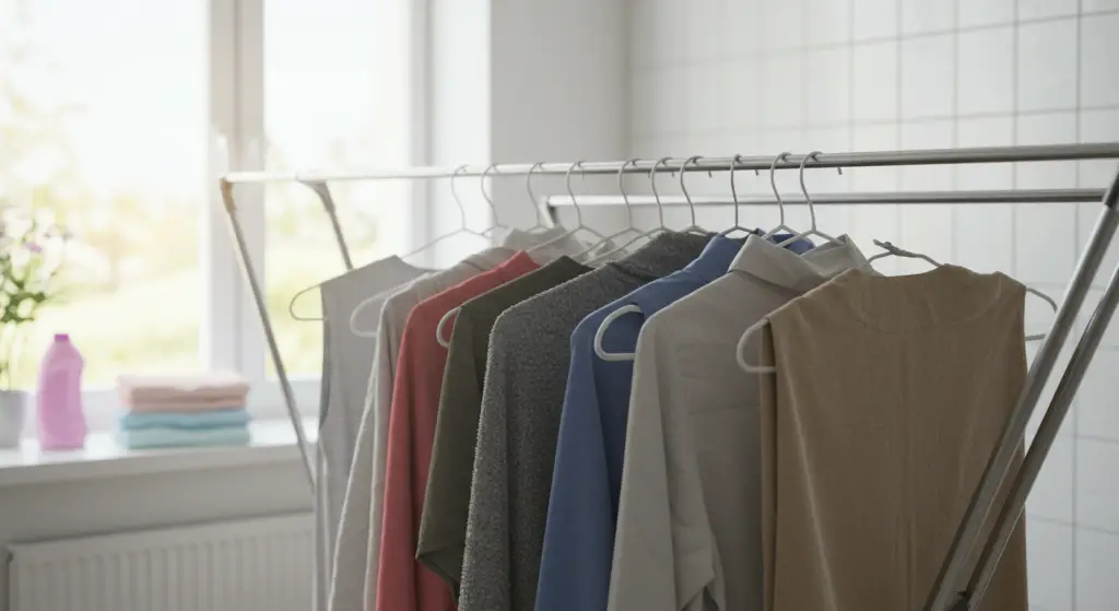 Clothes hanging out to dry at home are the perfect place: here they dry in 10 minutes.