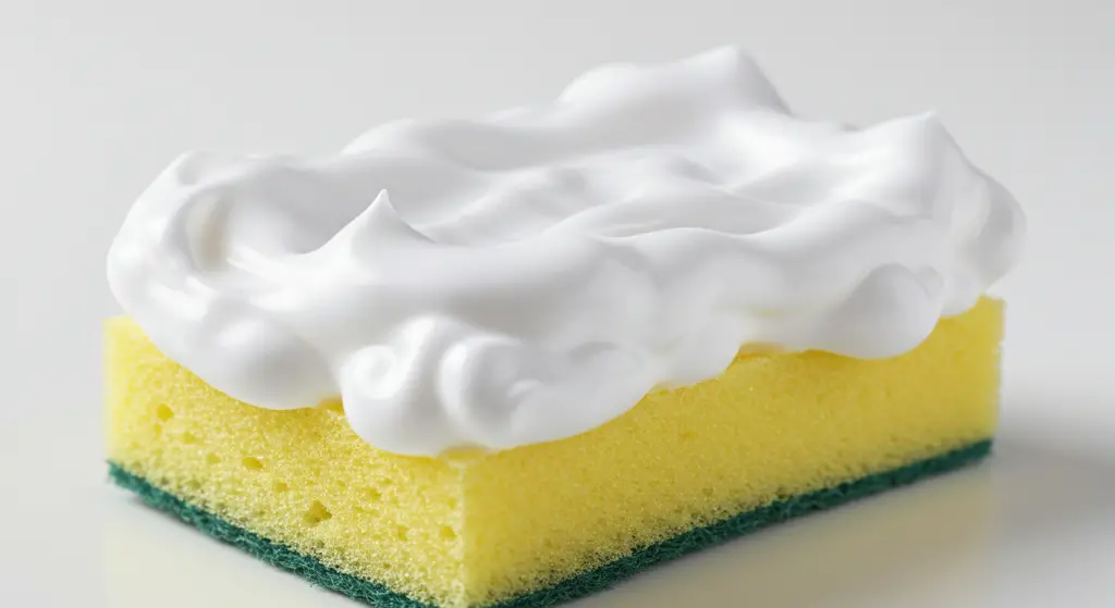 Shaving cream on a dish sponge: solves many kitchen problems.