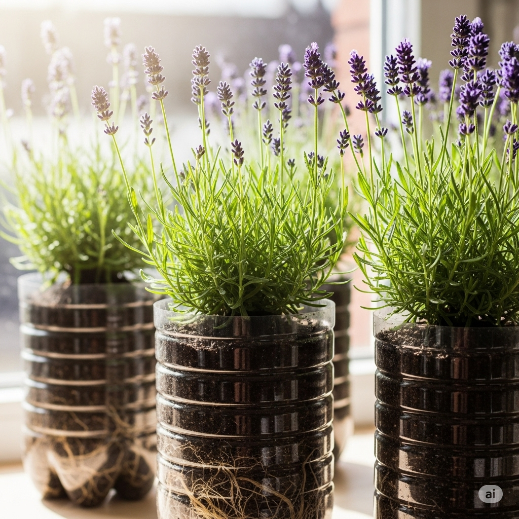 Soothe Your Space: Lavender in Plastic Bottle Pots