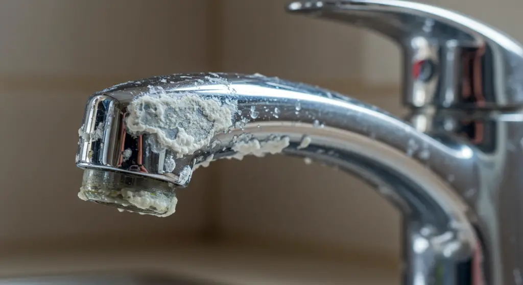 Stubborn limescale on taps, solved with the knotted rag method